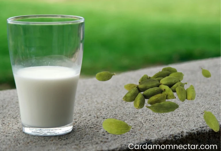 there is a glass of milk and some pods of cardamom are placing on the wall
