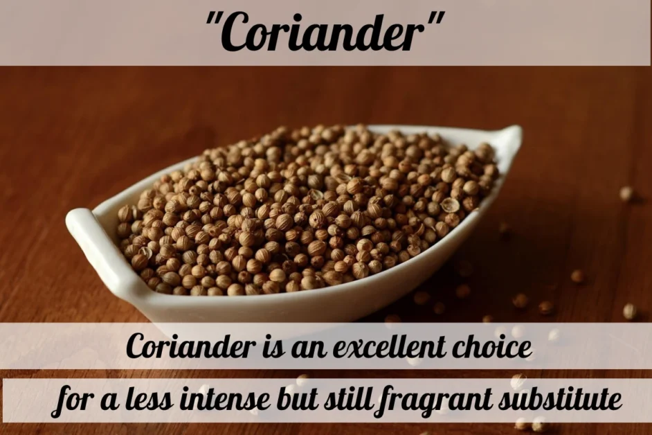 coriander placing in a ceramic bowl on the table to use as cardamom substitute