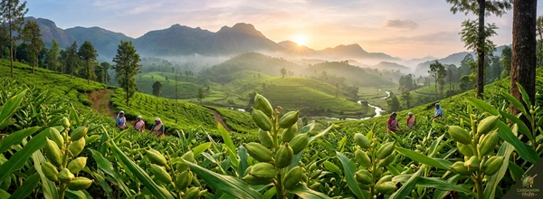Kerala South India cardamom origin — Western Ghats spice plantation green cardamom pods