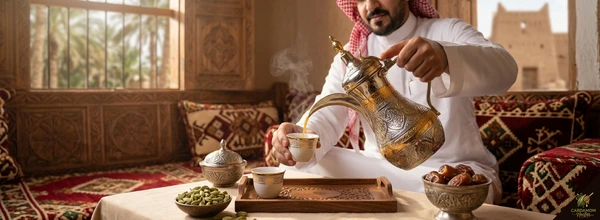 Saudi Arabia Gulf culture — Arabic qahwa cardamom coffee hospitality dallah pot