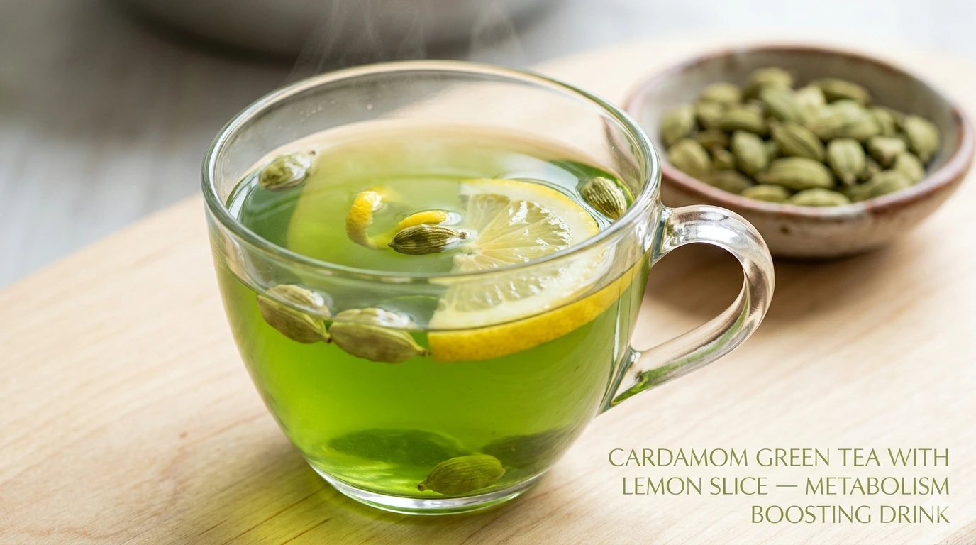 Cardamom green tea with lemon slice — metabolism boosting weight loss drink