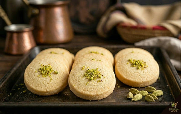 Cardamom shortbread cookies with pistachio garnish — Scandinavian style biscuits