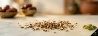 Cumin seeds with green cardamom pods — cumin cardamom pairing biryani korma garam masala