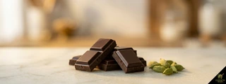 Dark chocolate pieces with cardamom pods — chocolate cardamom pairing Scandinavian baking