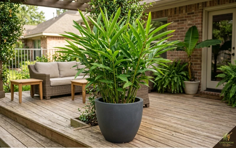 Cardamom in container on Texas patio — zone 9b