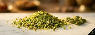 Crushed pistachios with green cardamom pods — pistachio cardamom pairing kulfi cake buns