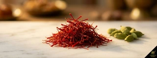 Saffron strands with cardamom pods — saffron cardamom pairing Persian South Asian cooking