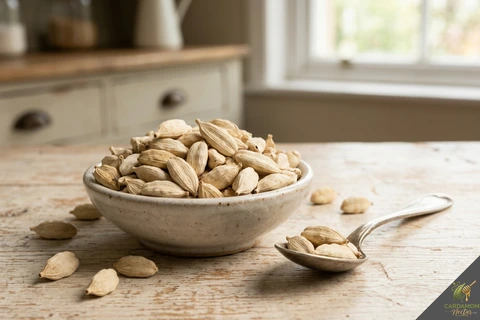 Pale cream white bleached cardamom pods — milder flavour for Scandinavian baking