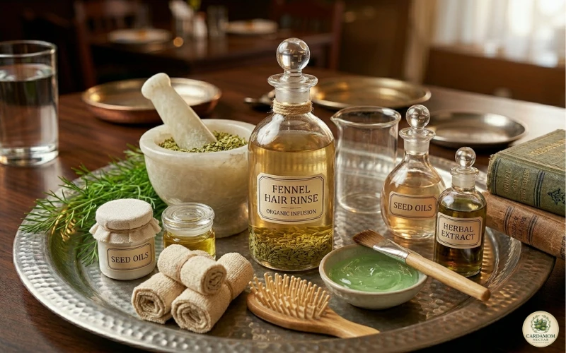 Fennel seeds hair care use — scalp rinse for hair growth and dandruff