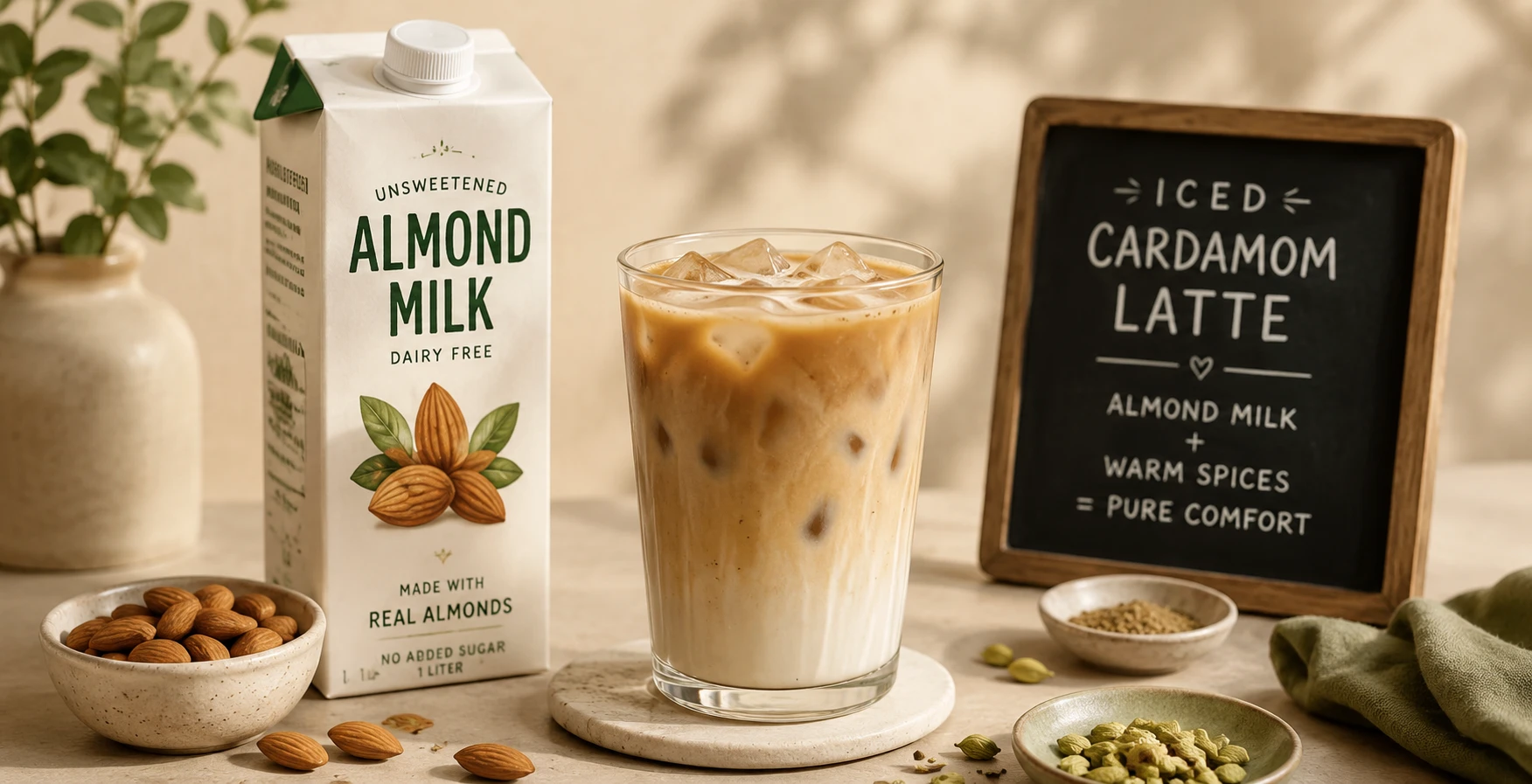 Almond milk for iced cardamom latte