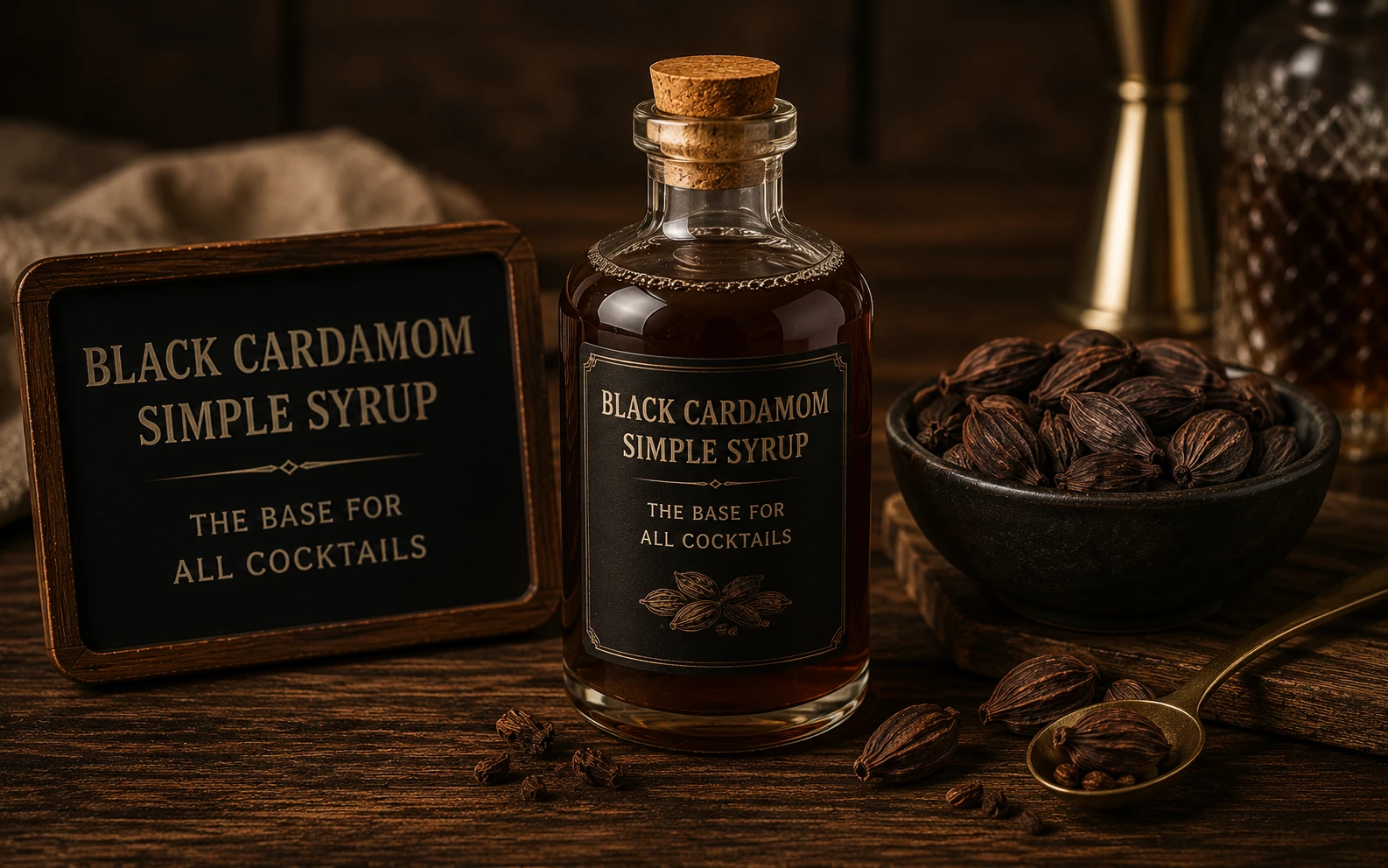 Black cardamom simple syrup — foundation for all cocktails