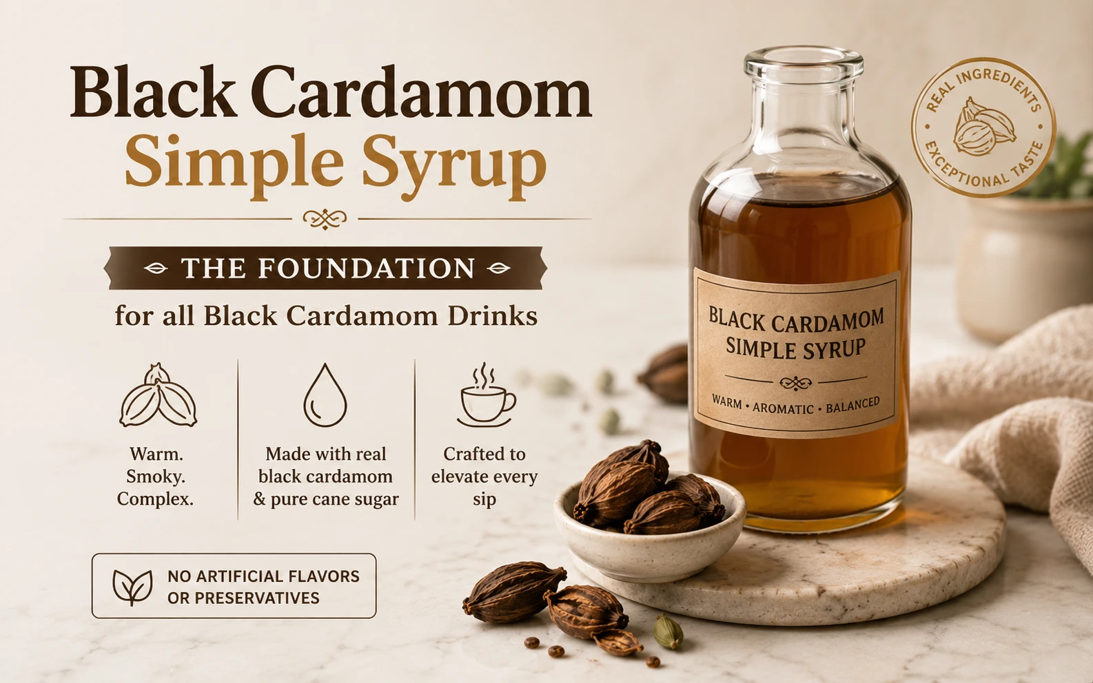 Black cardamom simple syrup — foundation for all black cardamom drinks