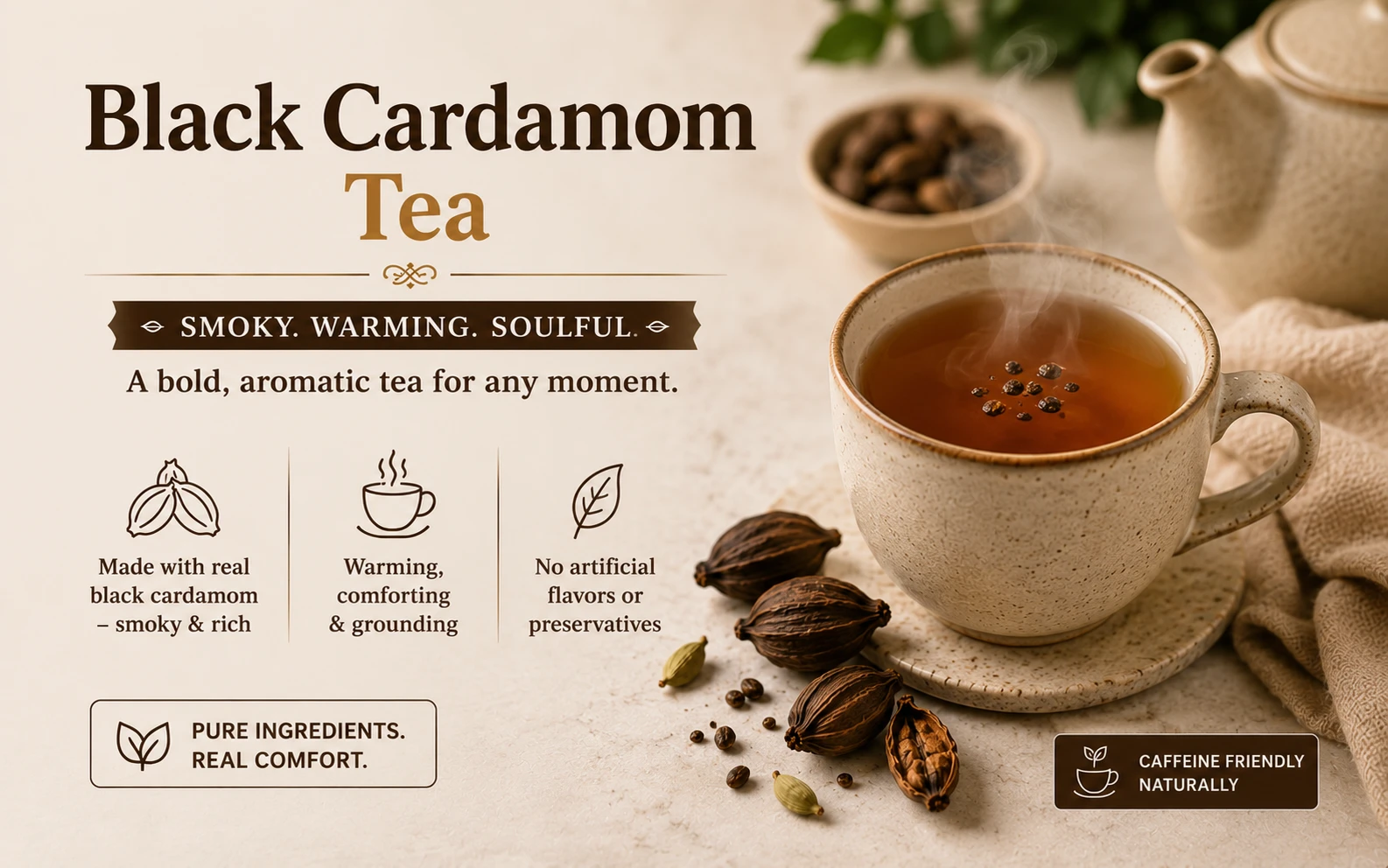 Black cardamom tea — smoky warming drink