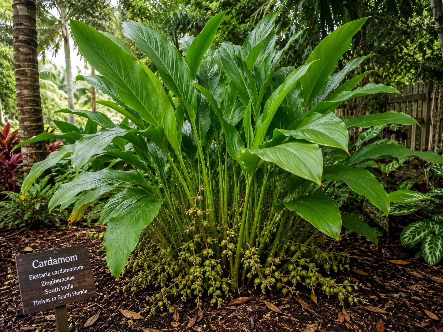 Mature cardamom plant Elettaria cardamomum growing in Florida garden