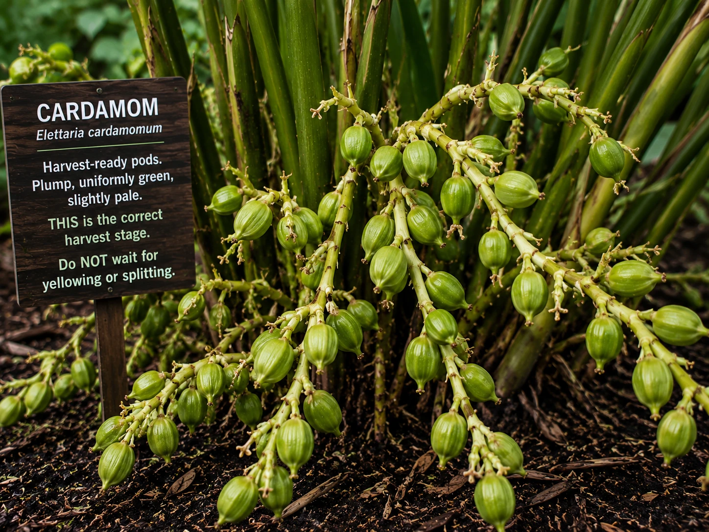 Green cardamom pods ready for harvest on plant Florida