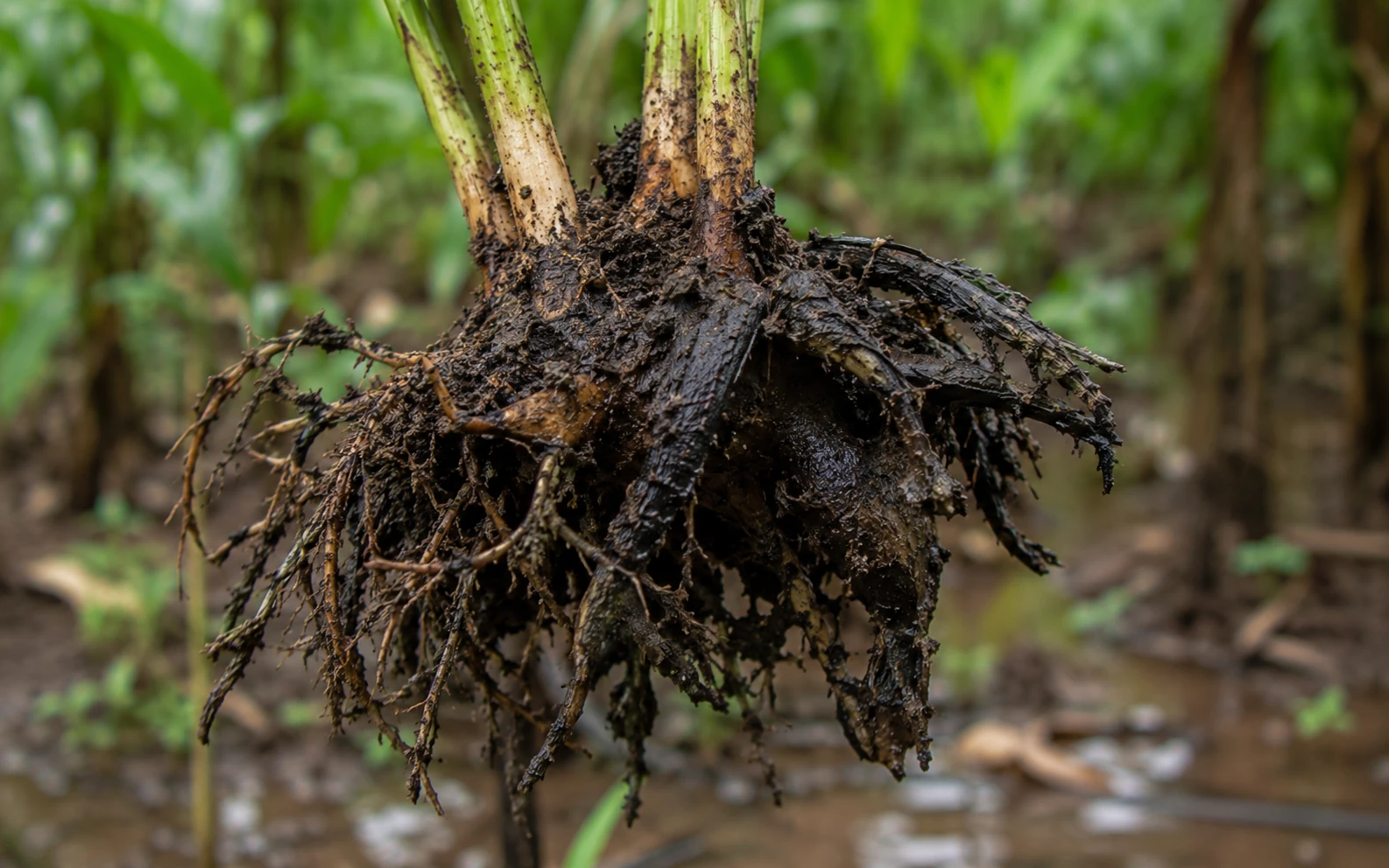 Black mushy cardamom roots showing root rot-cardamom plant problem