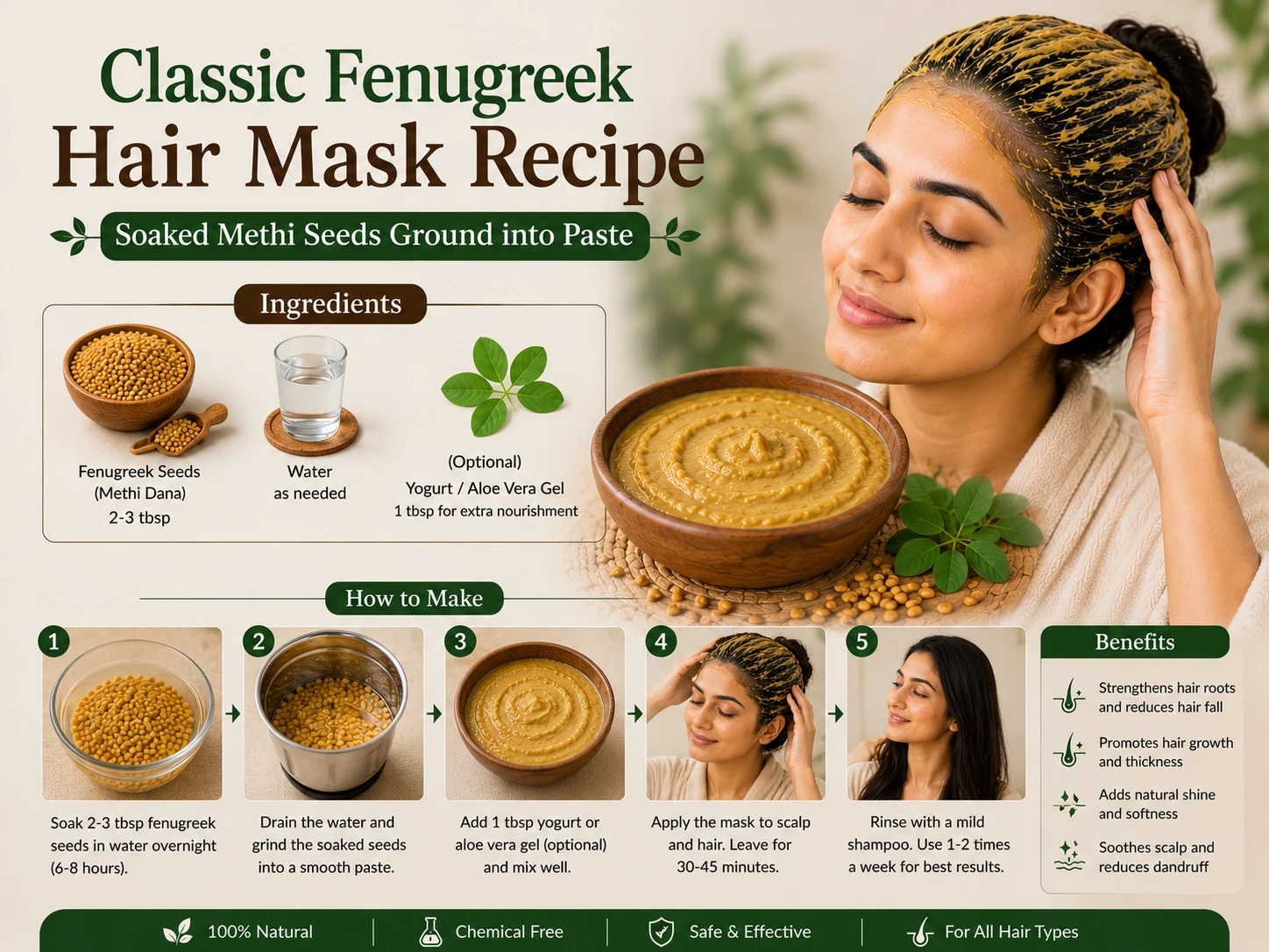 Classic fenugreek hair mask recipe with soaked methi seeds ground into smooth paste