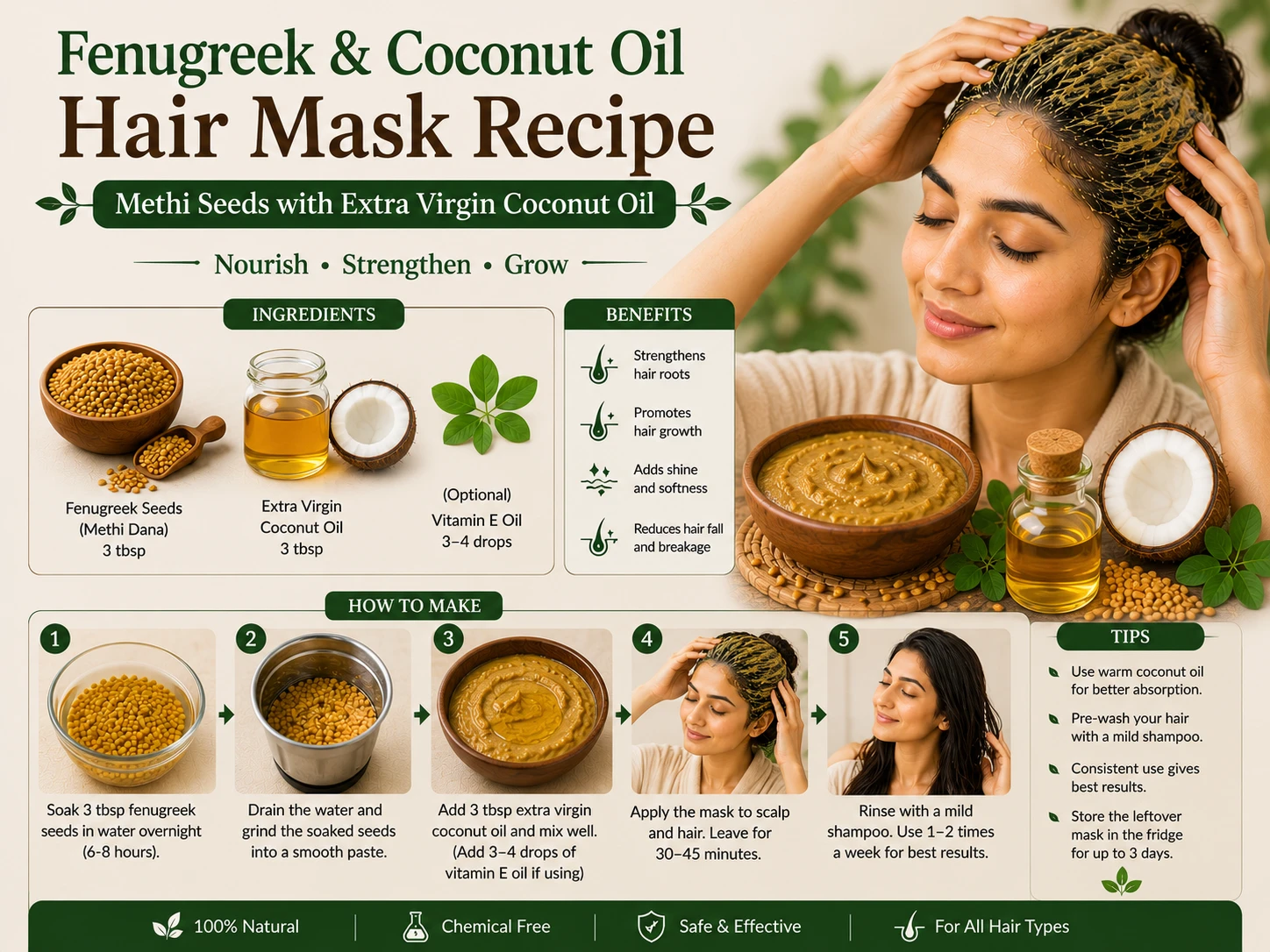 Classic fenugreek hair mask recipe with soaked methi seeds ground into smooth paste
