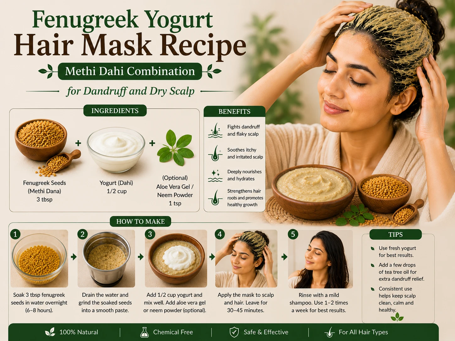 Fenugreek and coconut oil hair mask recipe with methi seeds and extra virgin coconut oil