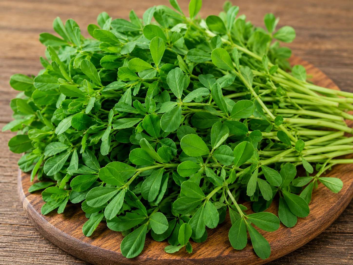 Fresh green fenugreek leaves also known as methi freshly harvested