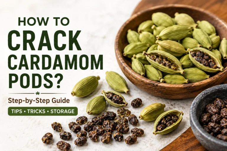 How to crack cardamom pods step by step with green cardamom pods and exposed seeds