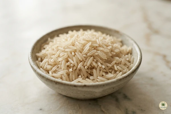 Sella basmati rice grains close-up showing firmness and length — key for authentic kabuli pulao texture
