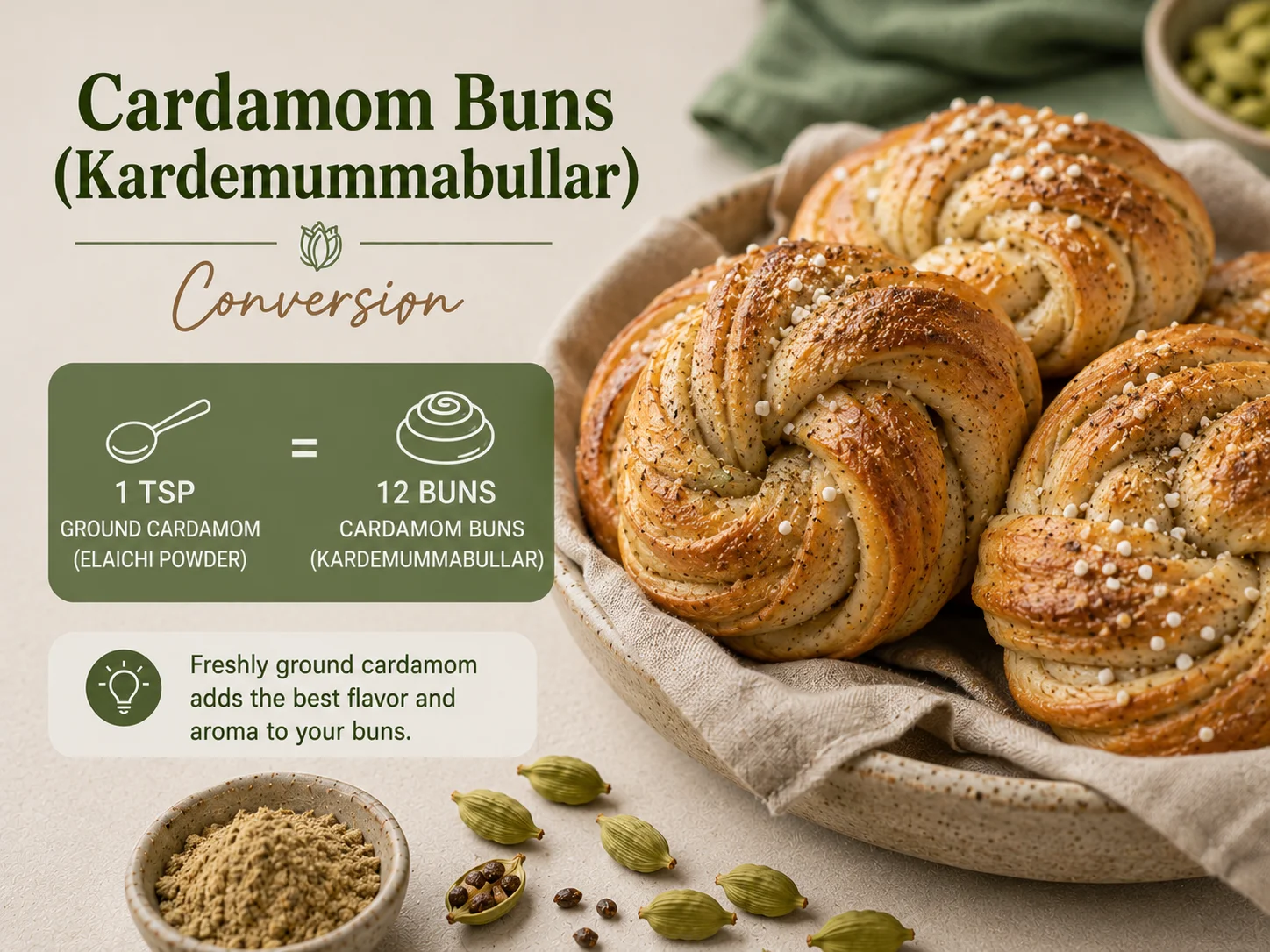 Swedish kardemummabullar cardamom buns made with freshly ground cardamom powder and conversion ratio