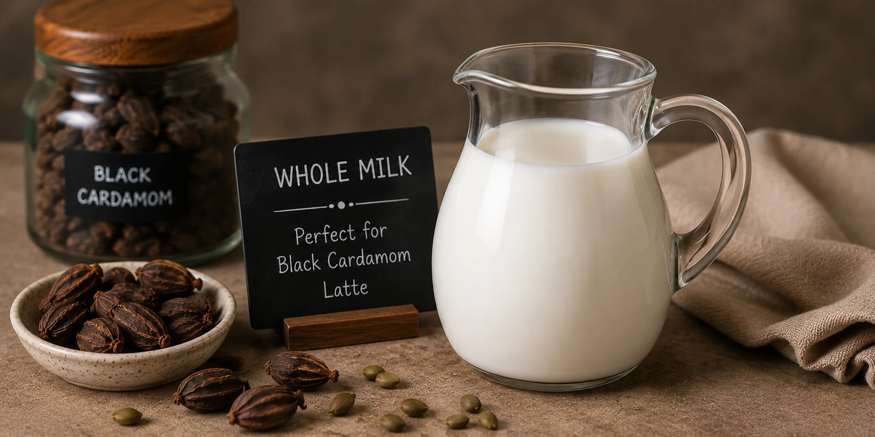 Whole milk for black cardamom latte