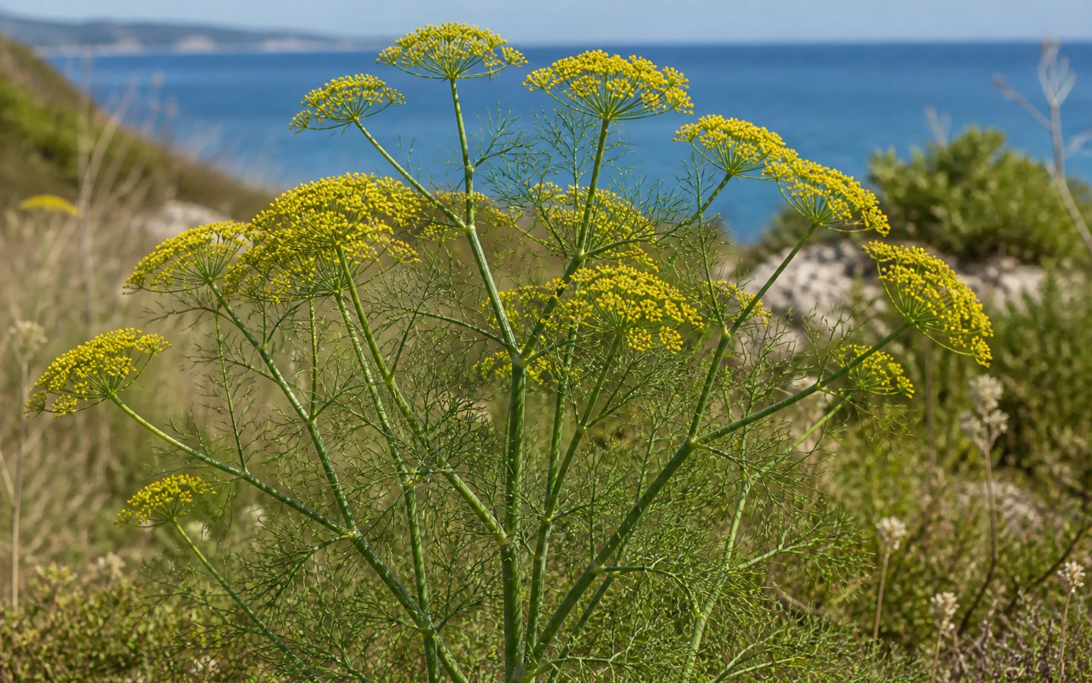 Wild fennel plant growing naturally in Mediterranean landscape