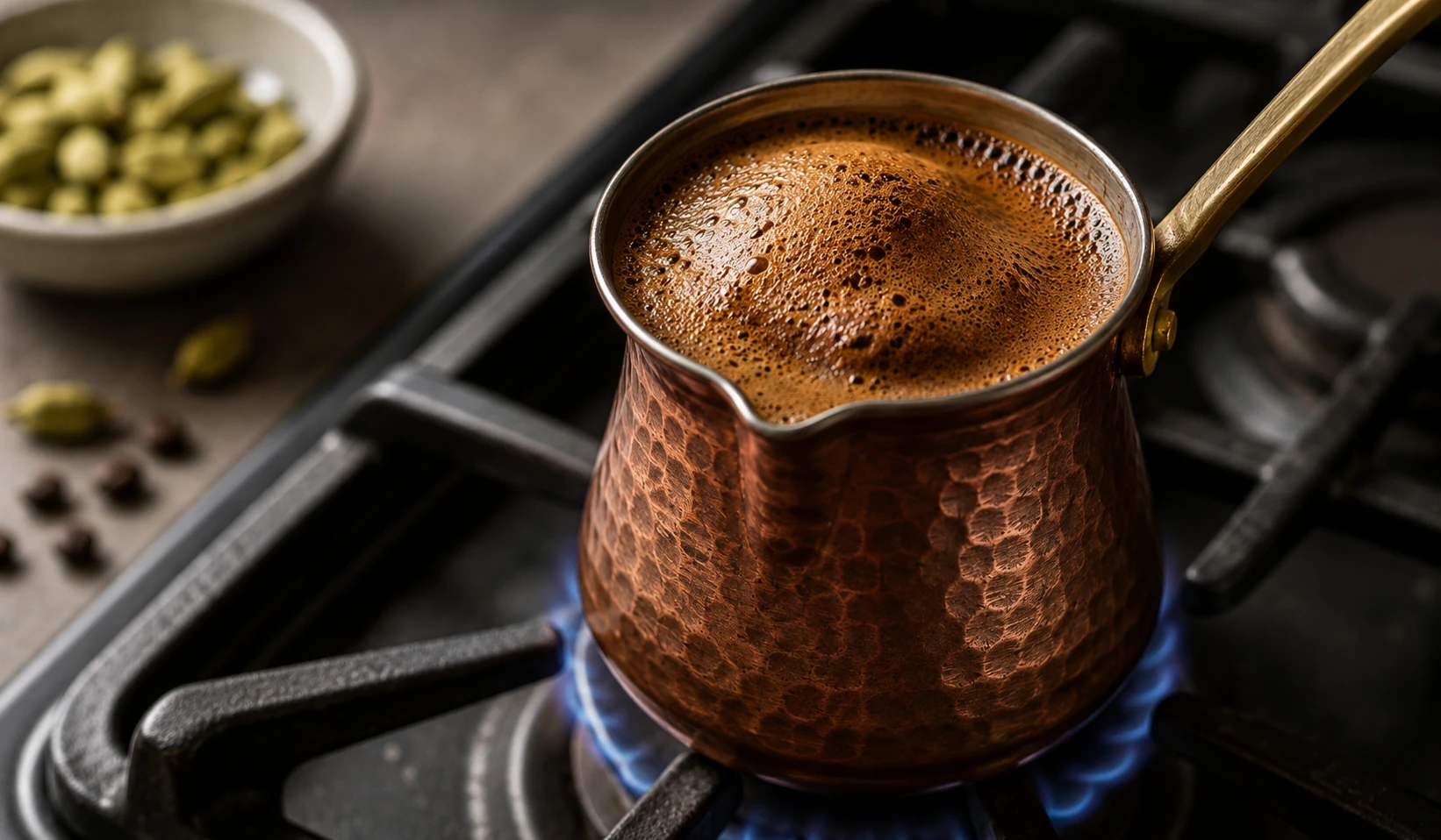 Arabischer Kaffee in Cezve aufkochen – Schaumkrone bildet sich