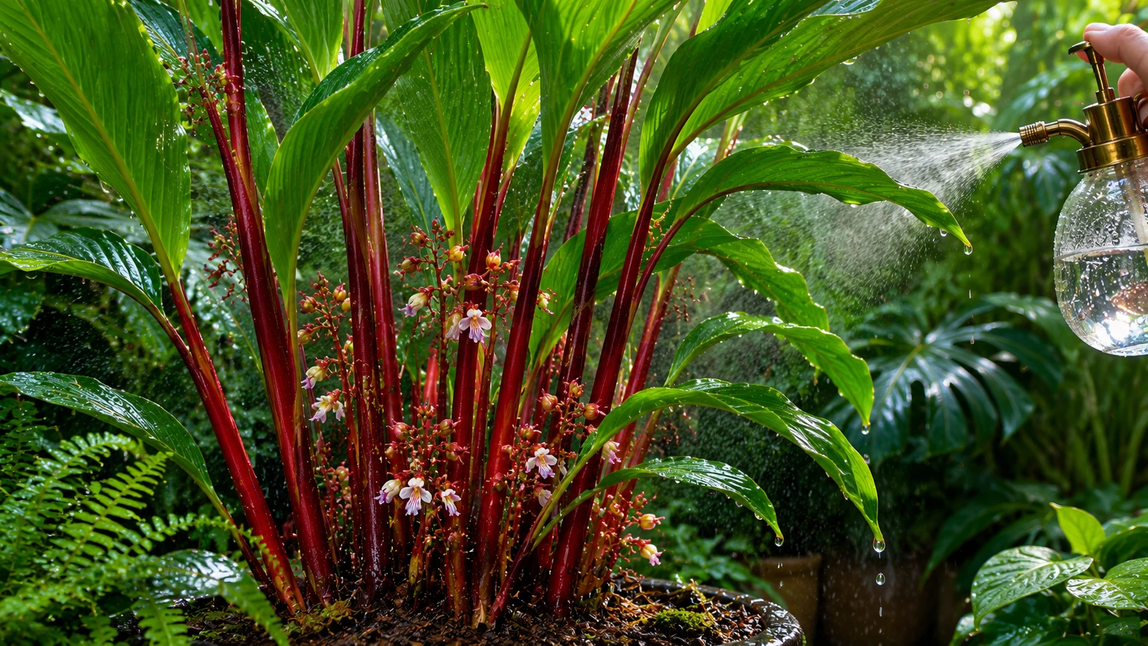 Tropical plant misting humidity — the critical condition for growing black cardamom indoors