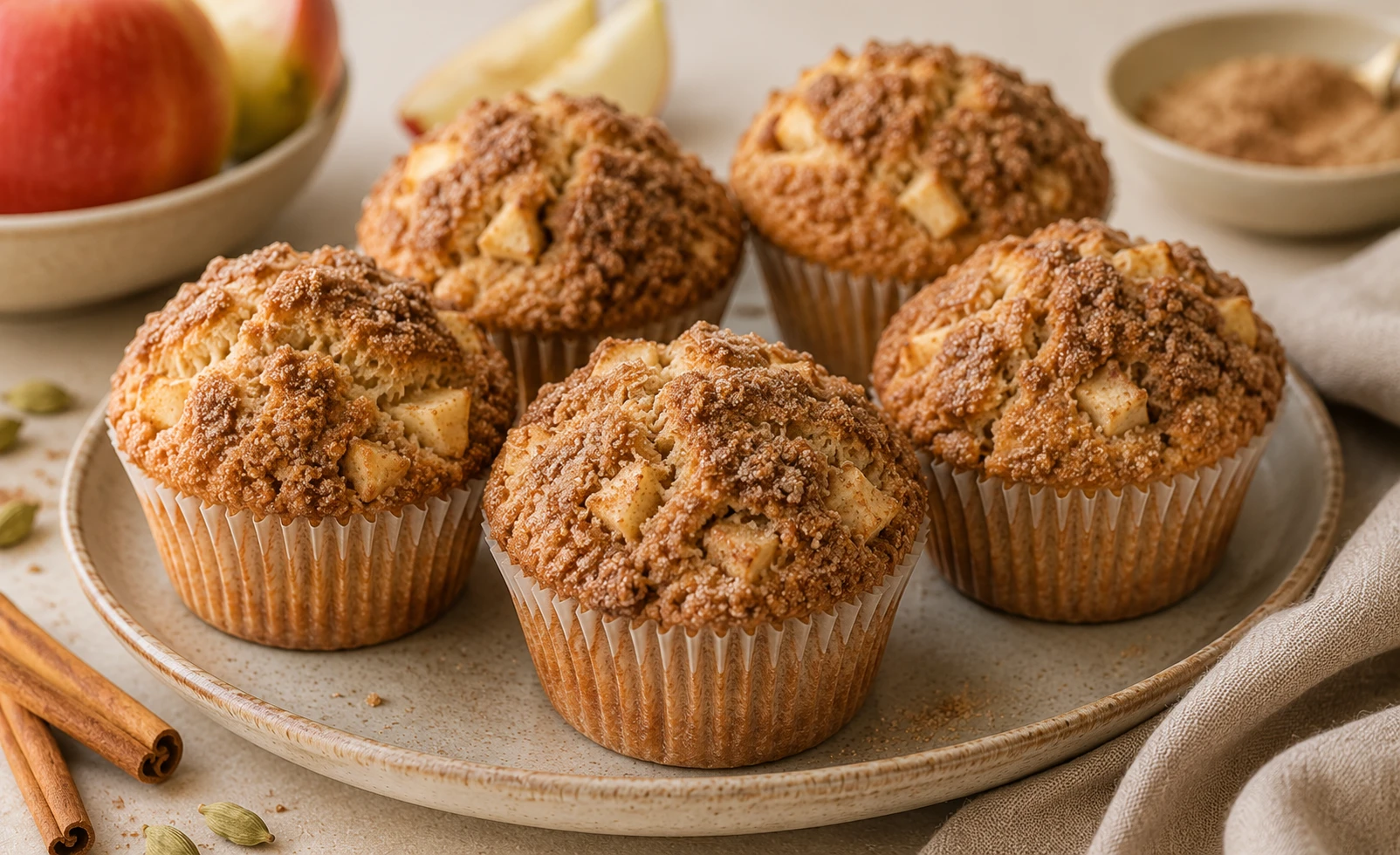 Kardamom Apfel Muffins – herbstlich mit Apfelstückchen und Zimtzucker