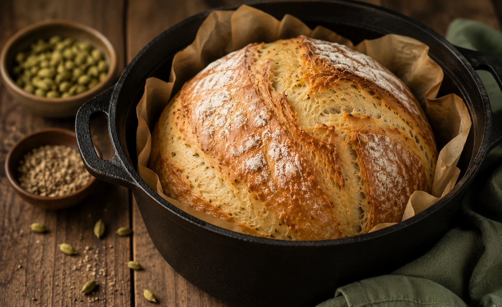 Kardamom Brot ohne Kneten – Übernachtgare in Gusseisen