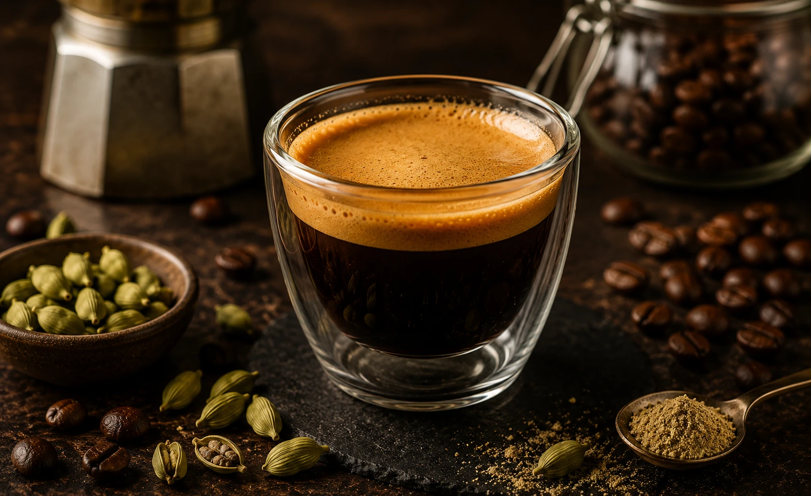 Kardamom Espresso pur – konzentrierter Shot mit goldenem Crema