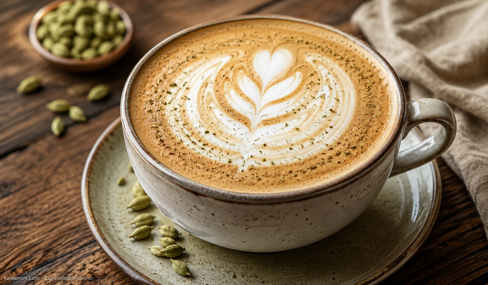 Kardamom Latte – Espresso mit aufgeschäumter Mandelmilch und Kardamompulver