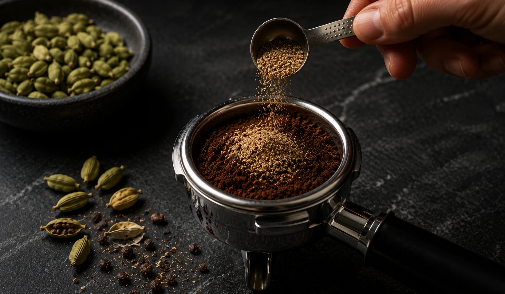Kardamom Espresso Siebträger befüllen – Mahlgut gleichmäßig tampen