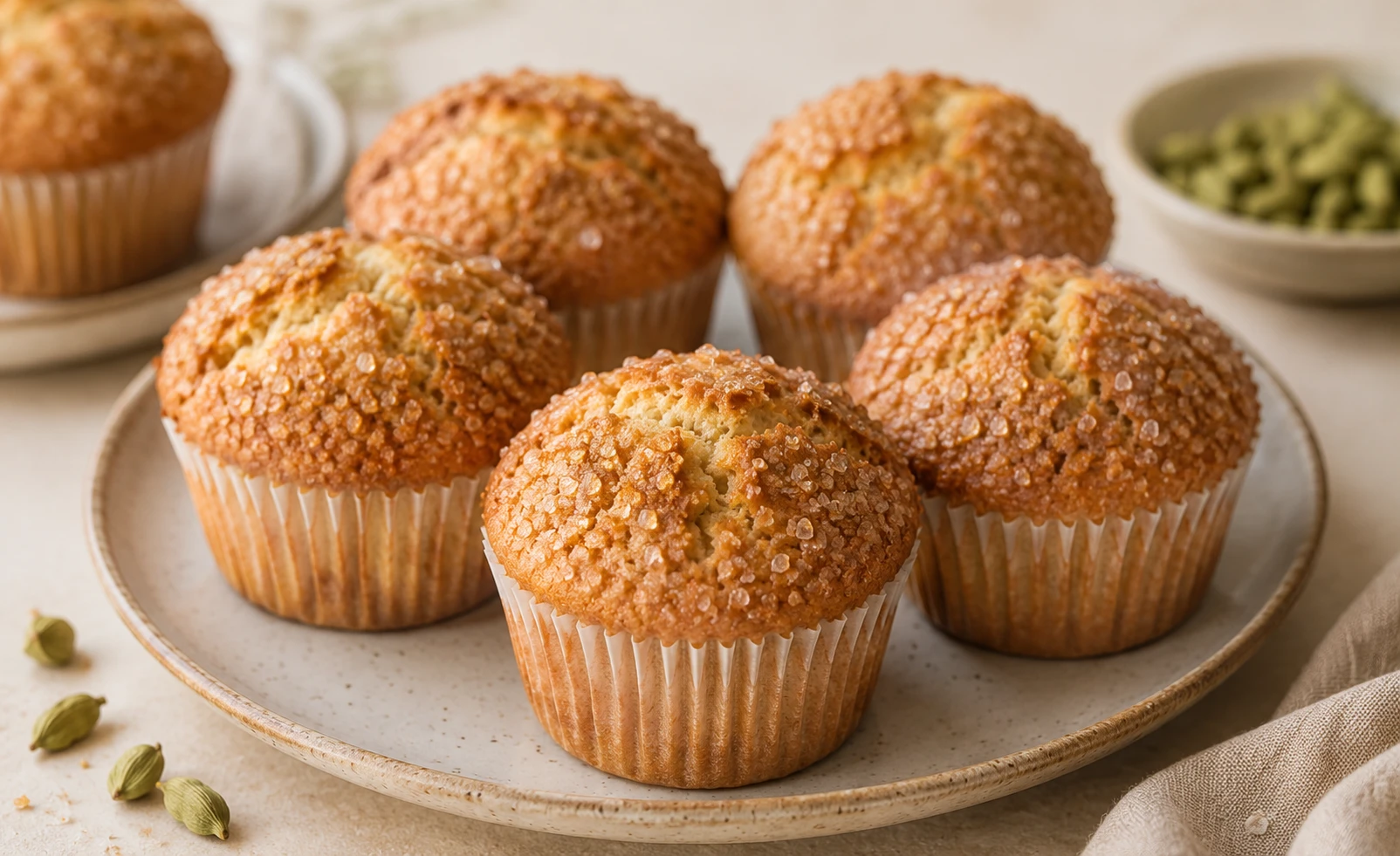 Klassische Kardamom Muffins mit knuspriger Zuckerkruste – saftig und würzig