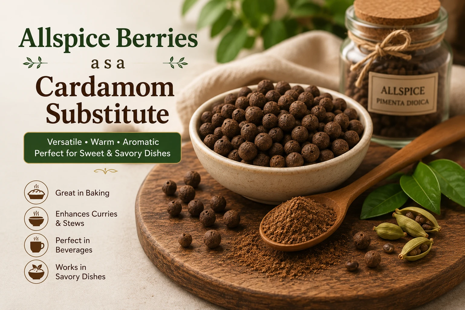 Allspice berries as versatile cardamom substitute for sweet and savory dishes