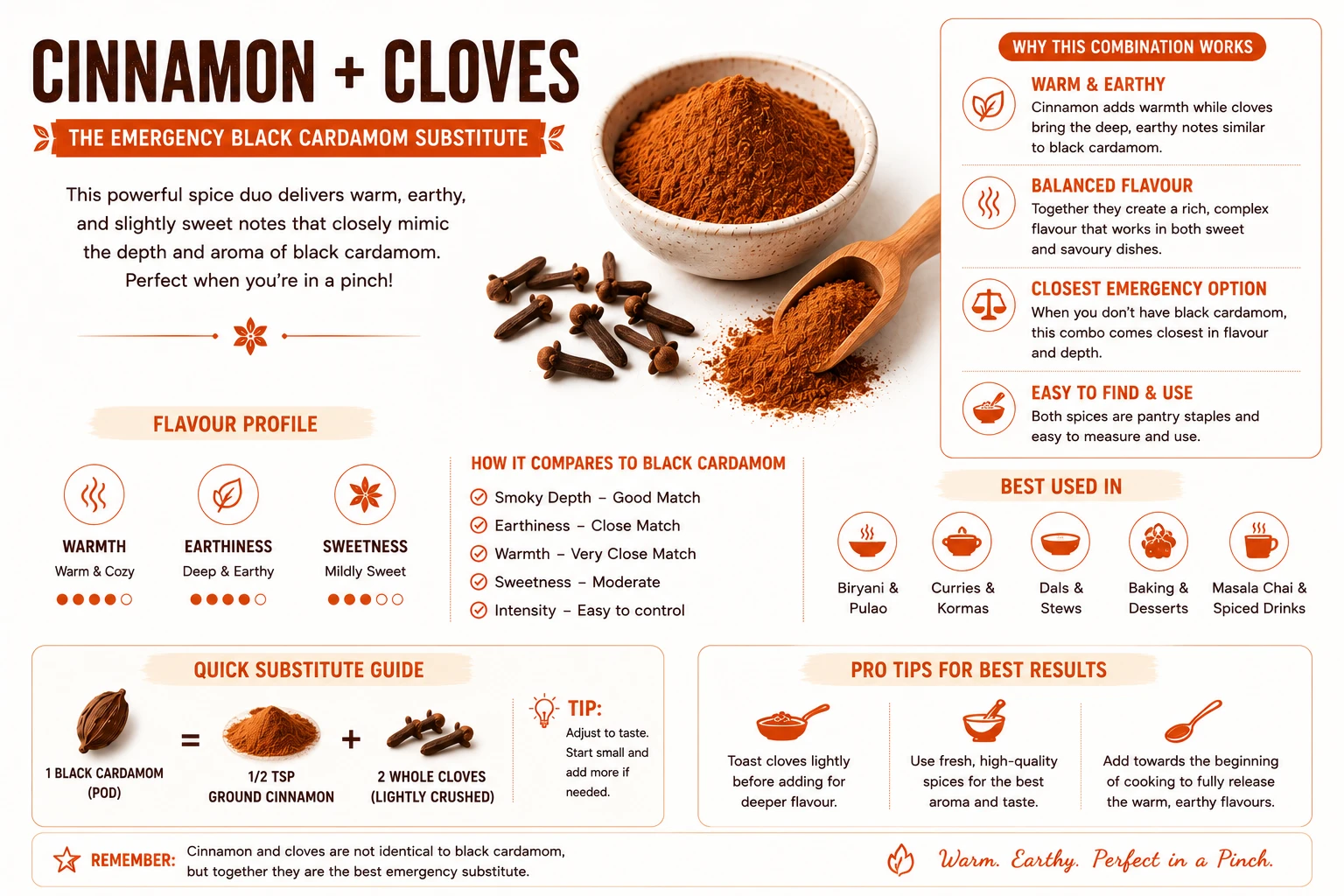 Ground cinnamon and whole cloves — emergency black cardamom substitute