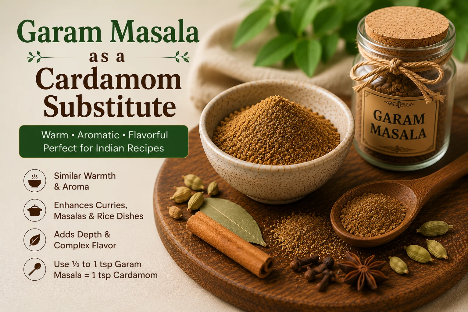 Garam masala spice blend as natural Indian cardamom substitute