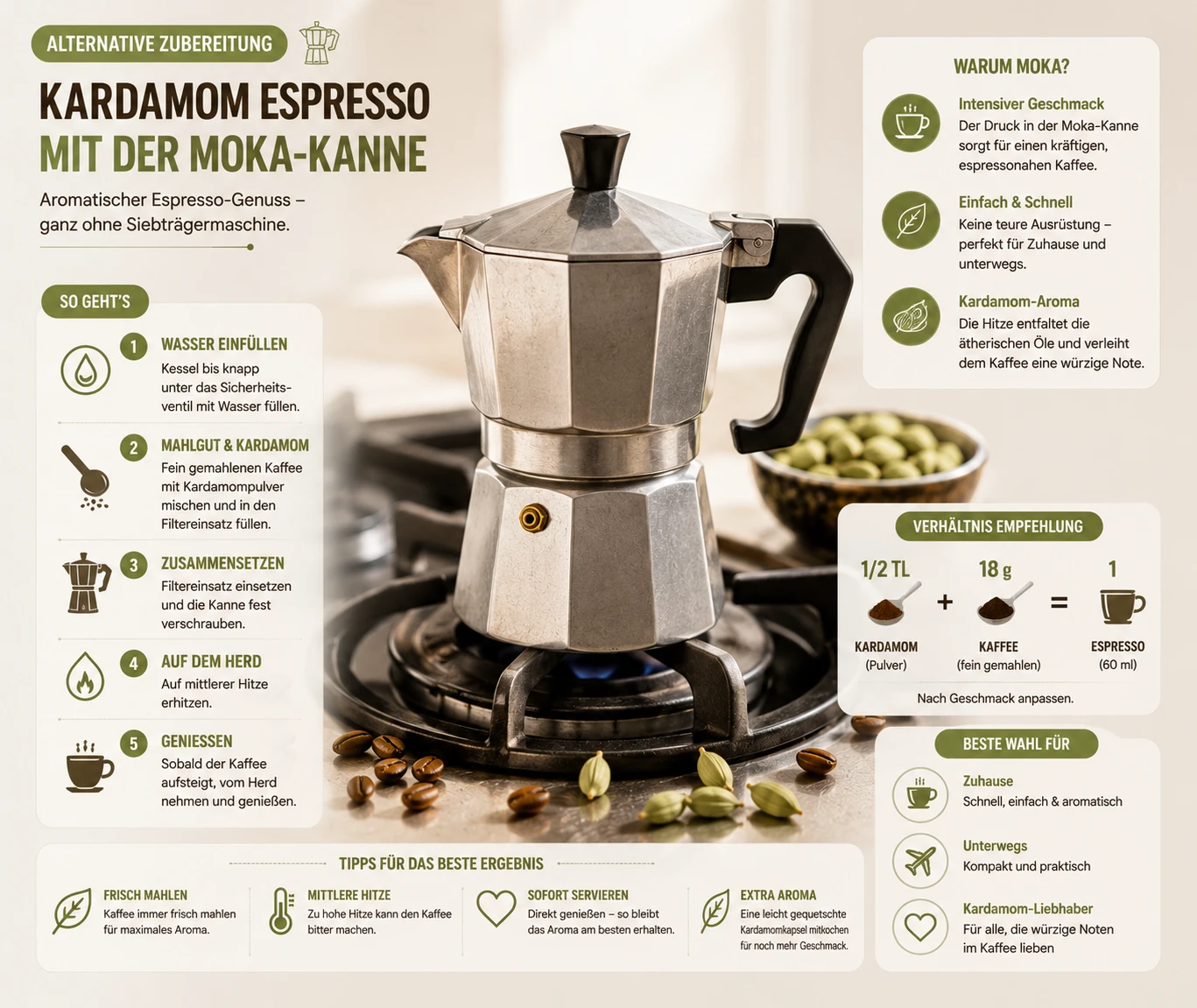 Kardamom Espresso aus der Moka-Kanne – einfache Alternative zur Espressomaschine