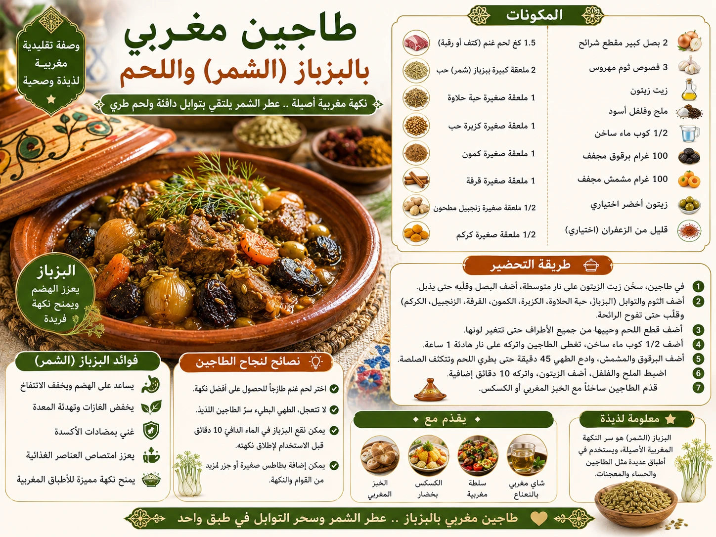 Moroccan Bizbaaz spiced lamb tagine with fennel seeds and preserved lemons