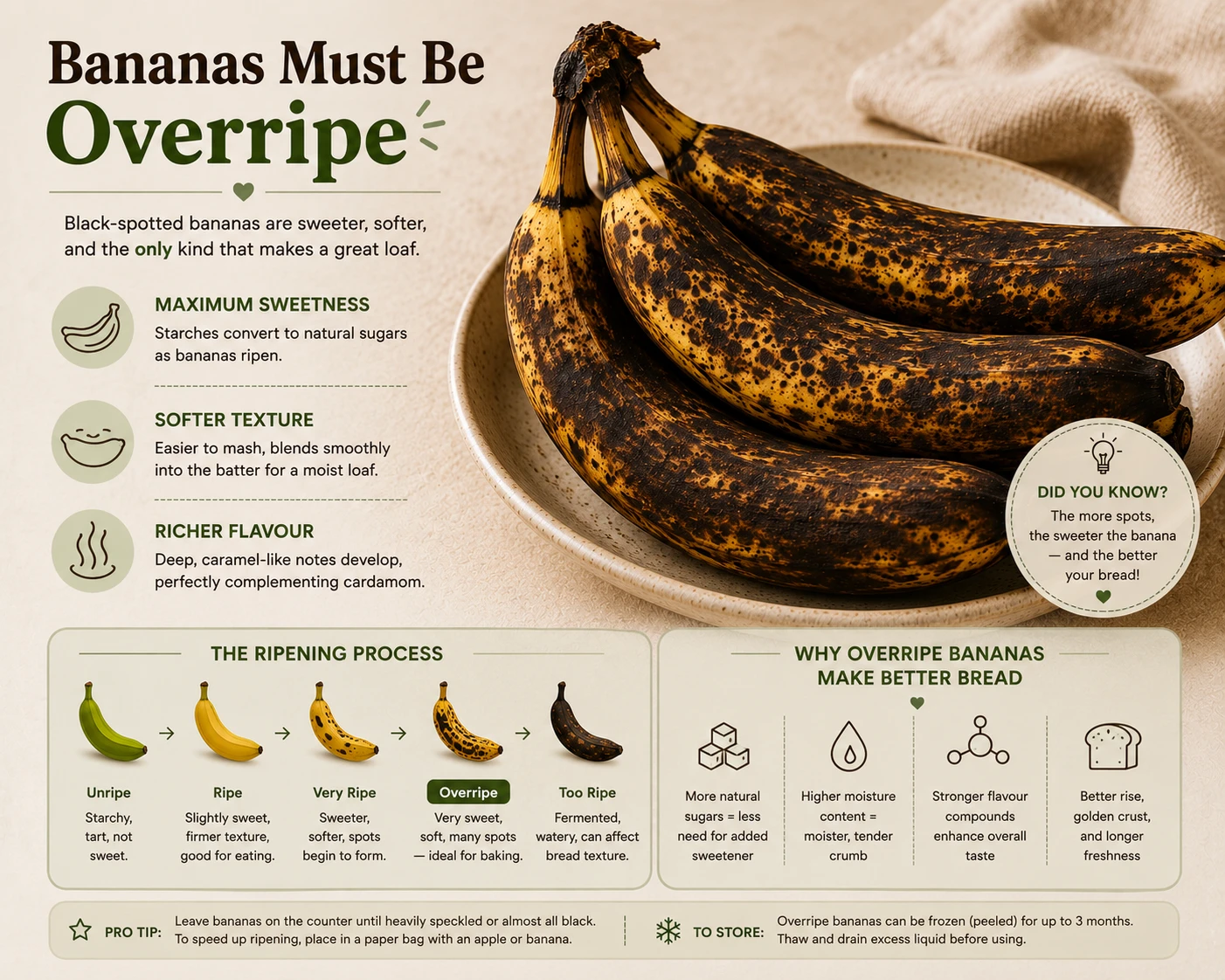 Deeply speckled black overripe bananas ready for banana bread
