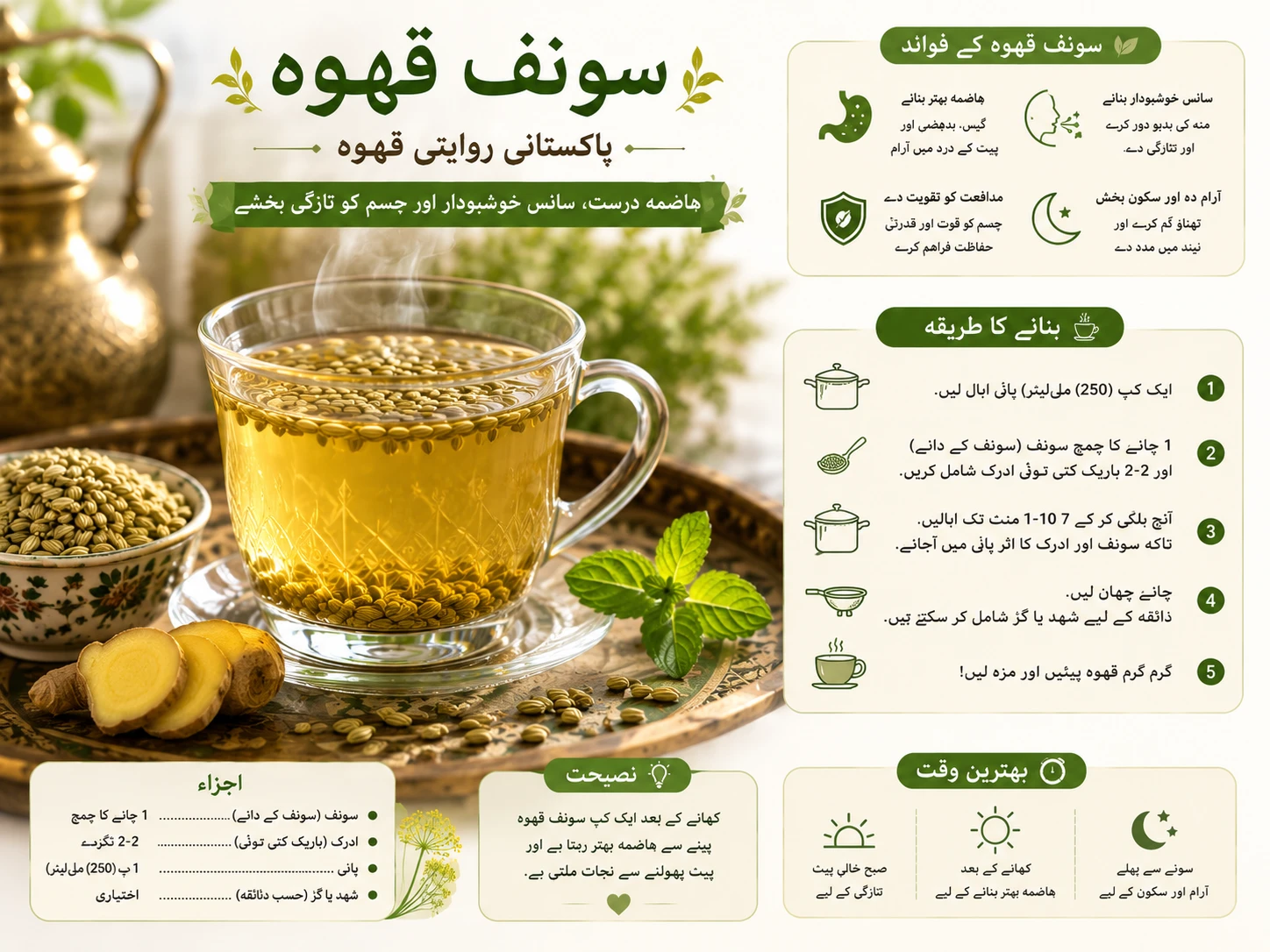 Pakistani Saunf Qahwa fennel tea recipe with ginger and honey
