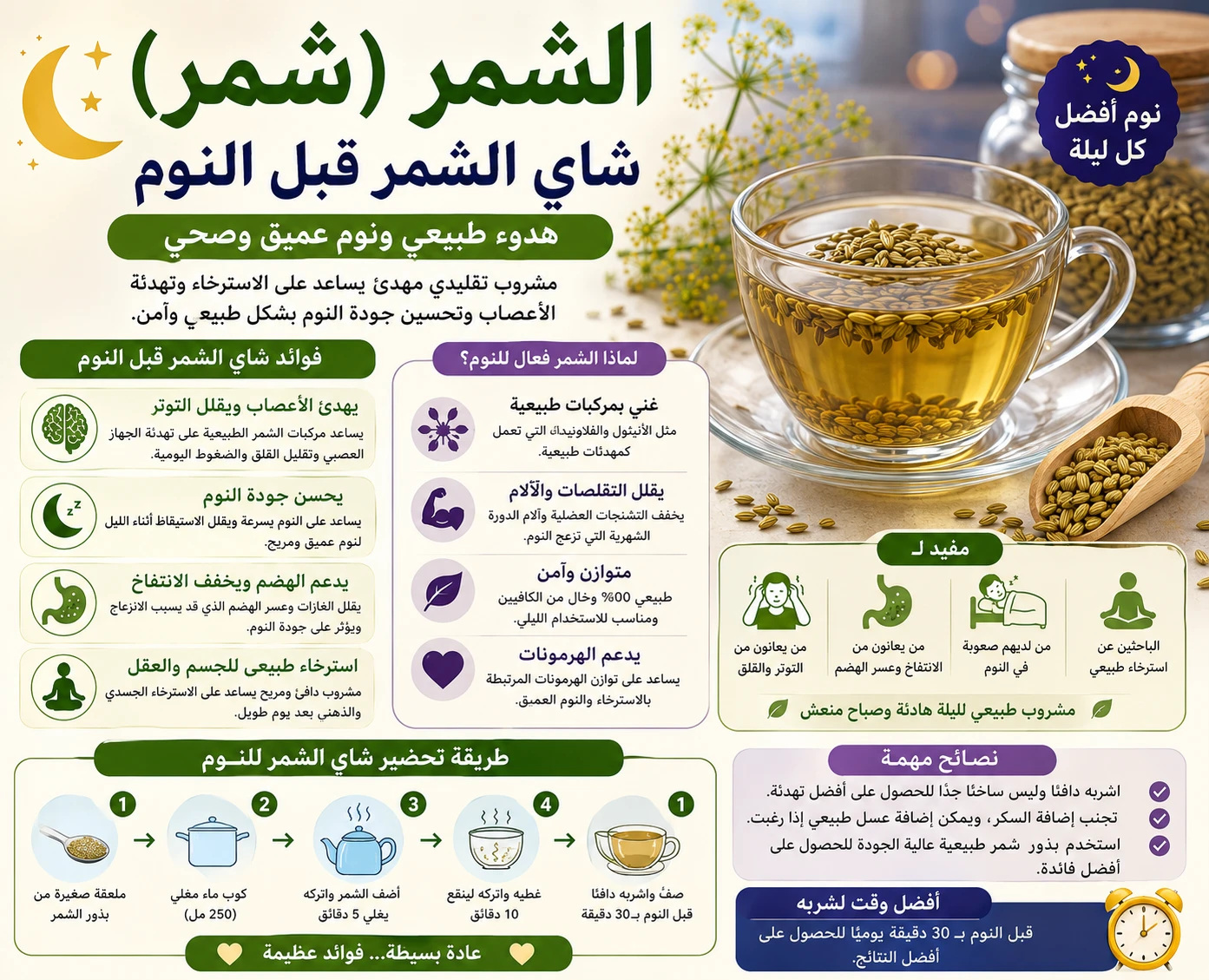 Shamar fennel tea before bed for calming effect and better sleep — Arab remedy