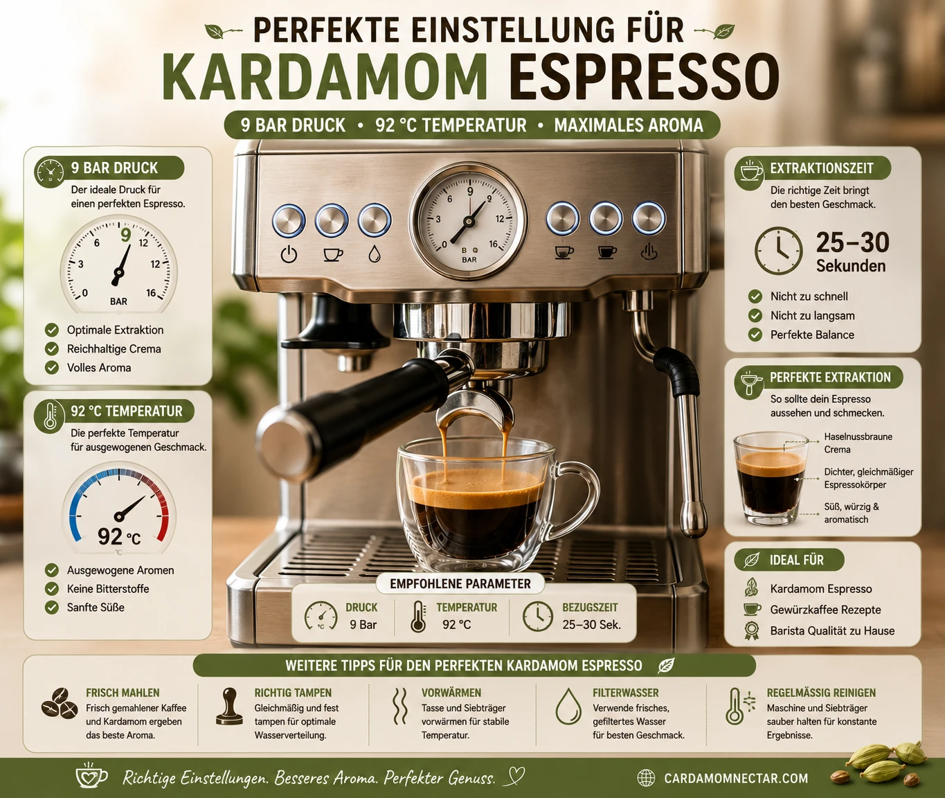 Siebträger-Espressomaschine mit korrekter Druck- und Temperatureinstellung 9 Bar 92 Grad