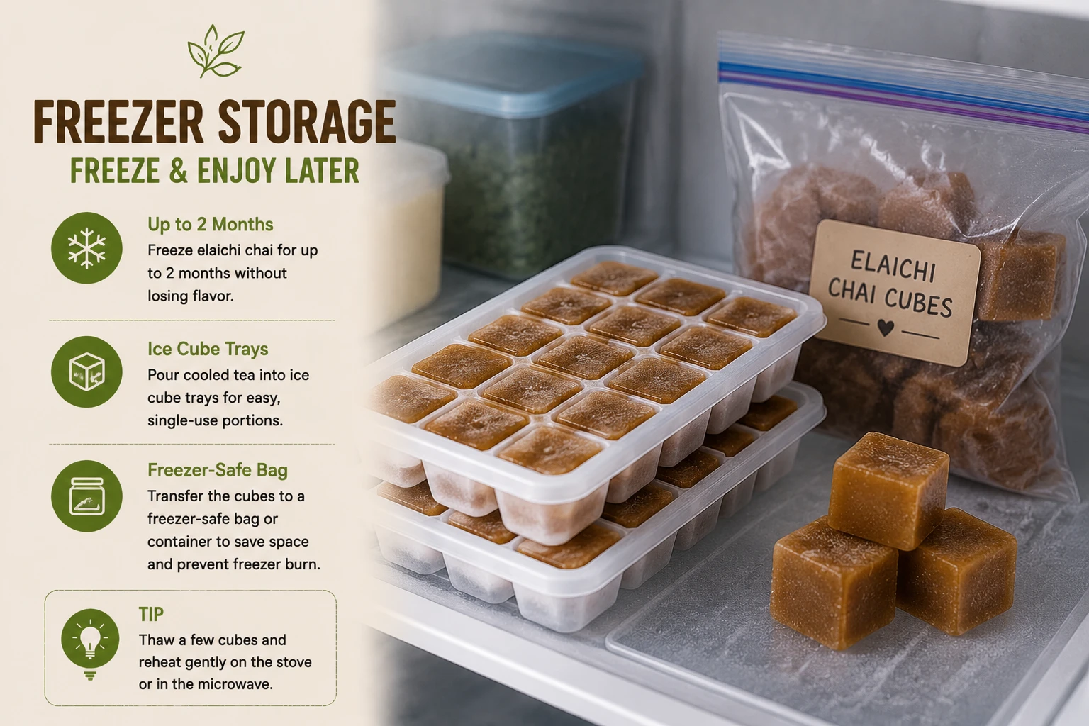 Elaichi tea frozen in ice cube trays