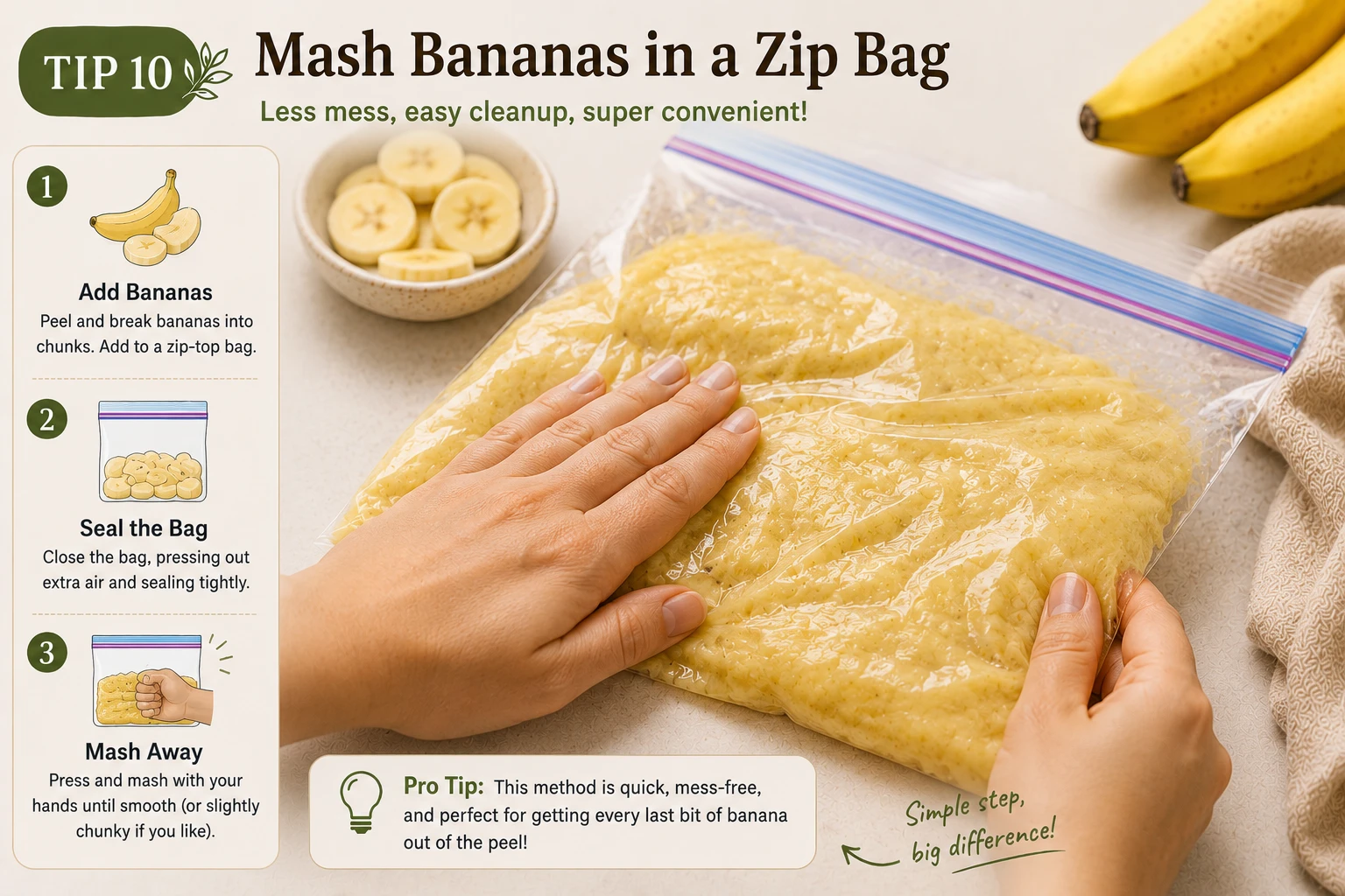Bananas being mashed inside a zip-top bag