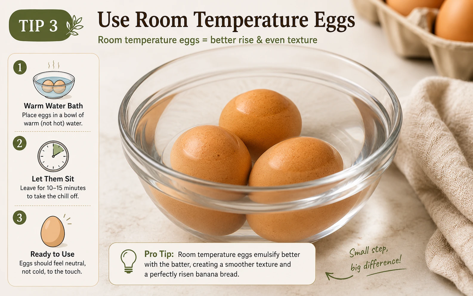 Eggs in warm water bowl