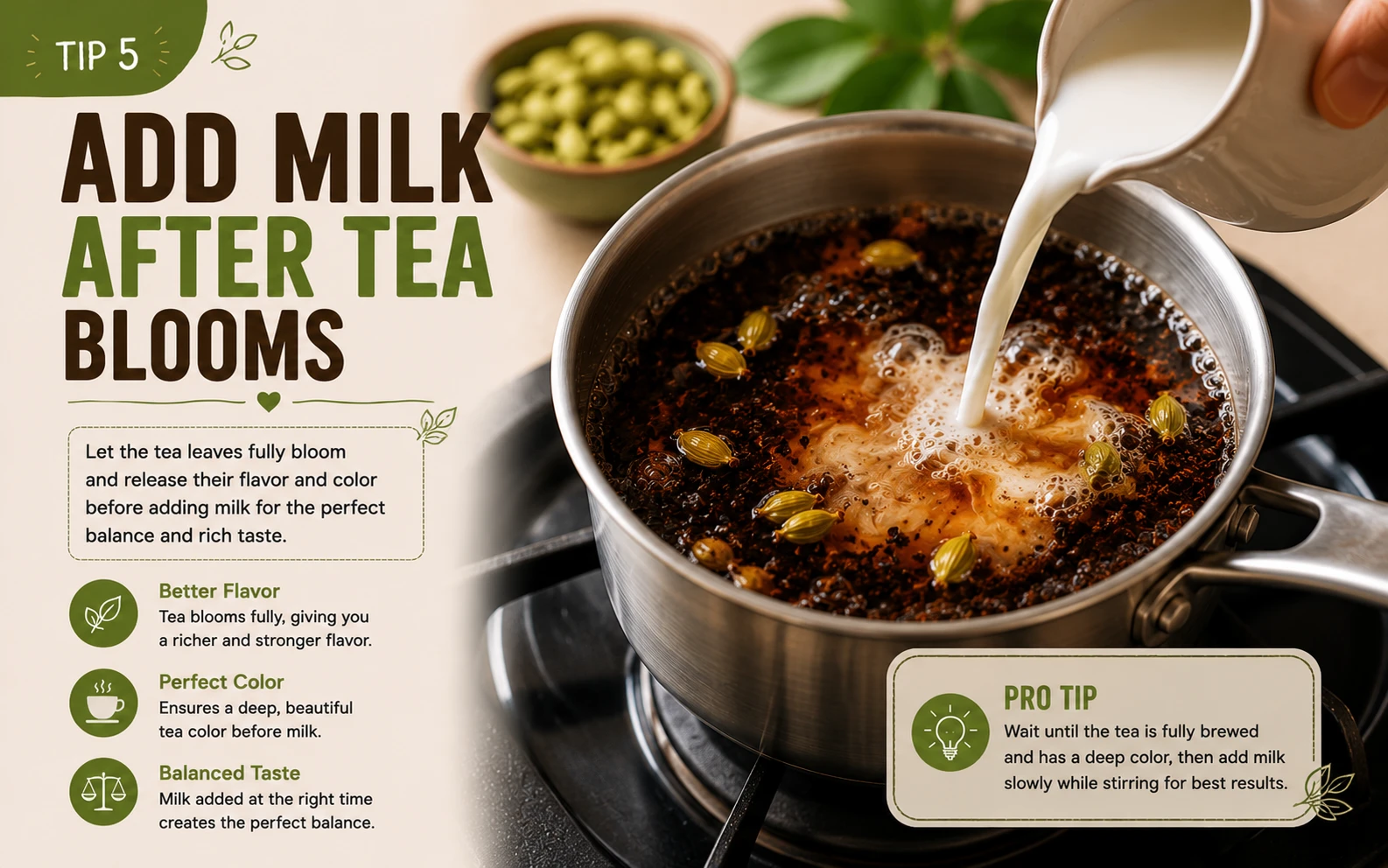 Milk being added only after tea has fully colored the water